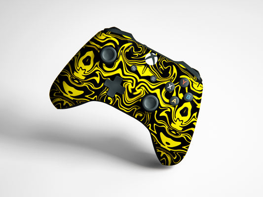 Yellow And Black Abstract Liquid Matte Finish Controller Skin