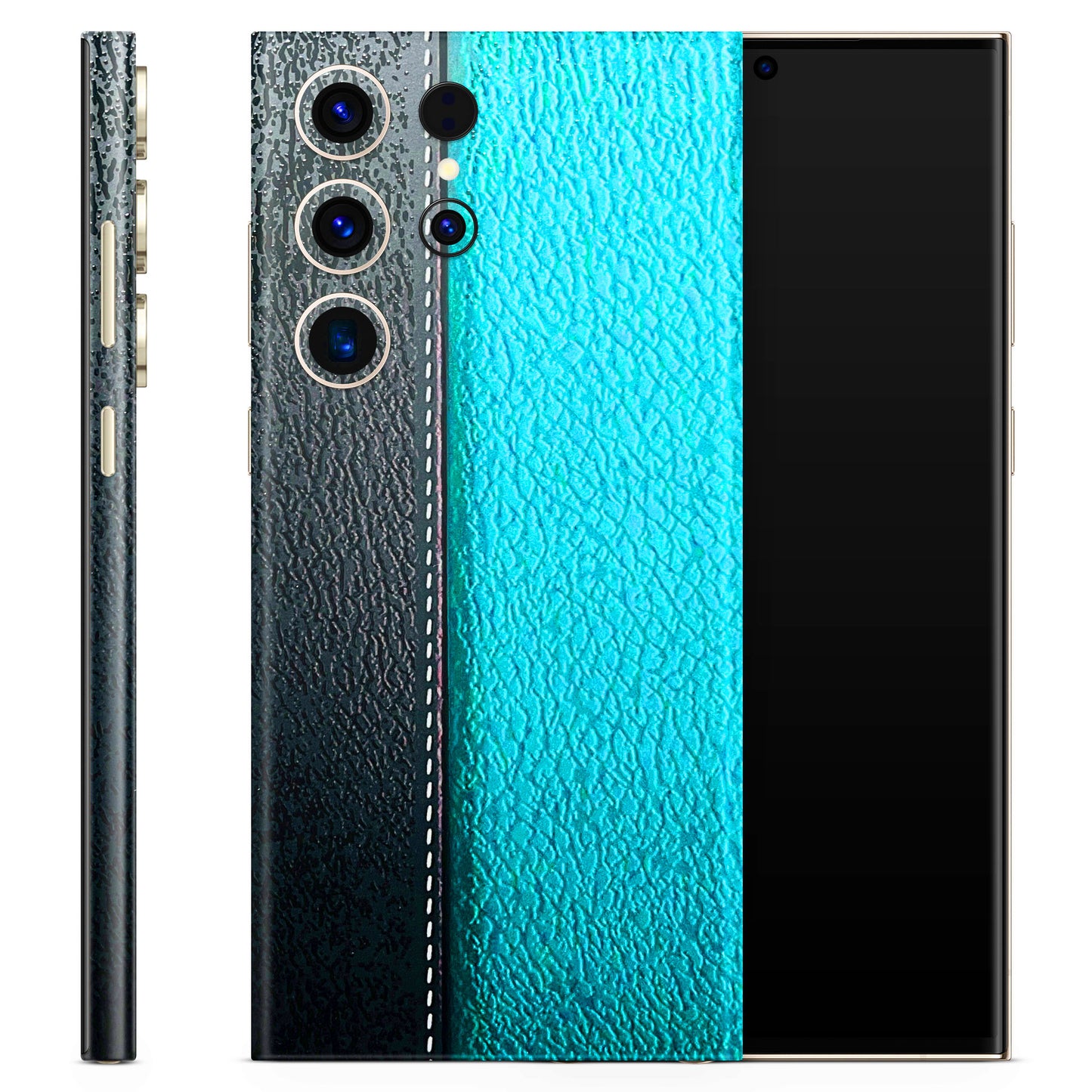 Black Green Dual Leather Stich 3D Finish Phone Skin
