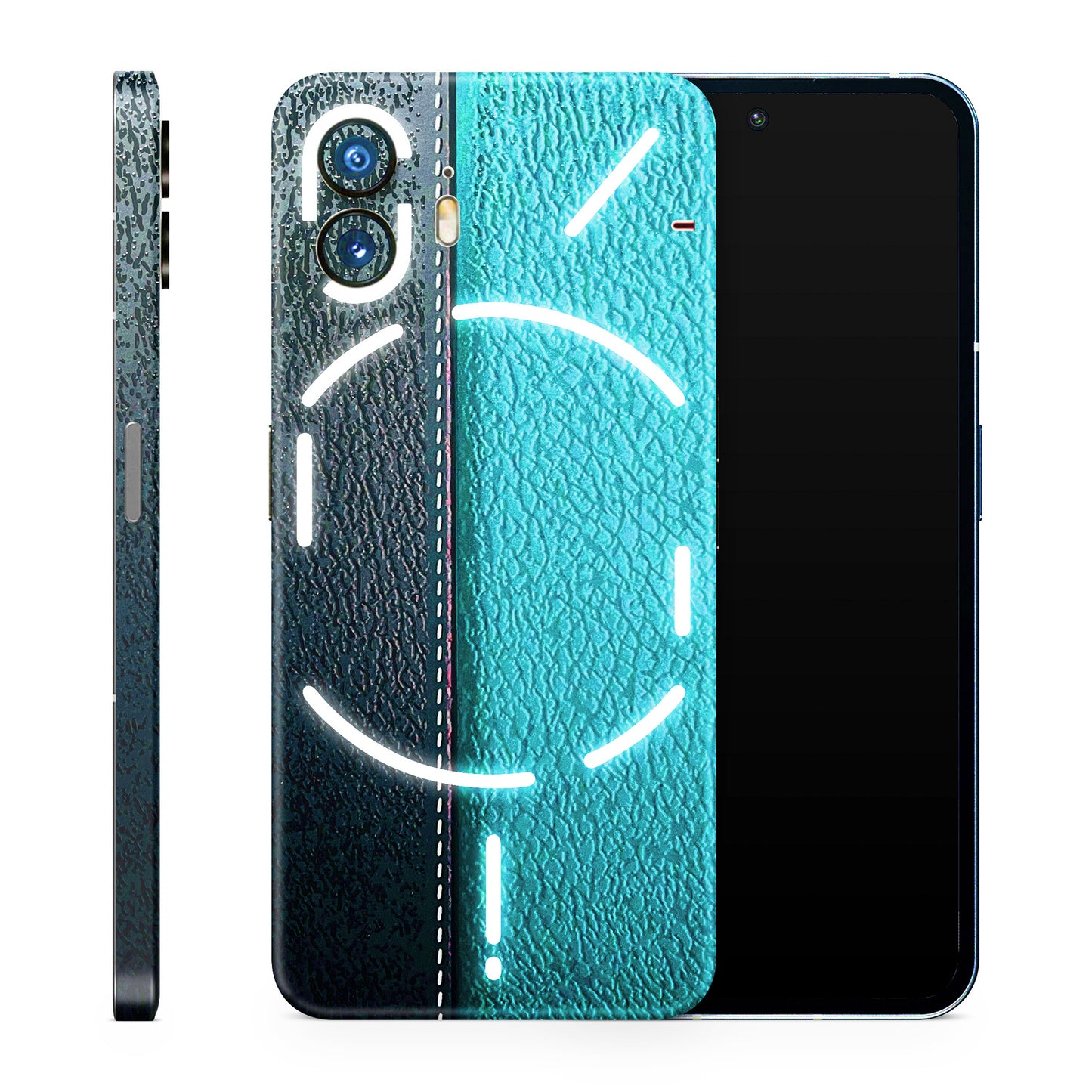 Black Green Dual Leather Stich 3D Finish Phone Skin