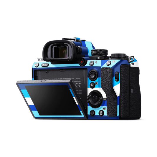 Stylish Blue Abstract Colour Lines Matte Finish Camera Skin