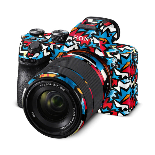 Funky Zig Zag Red And Blue Matte Finish Camera Skin