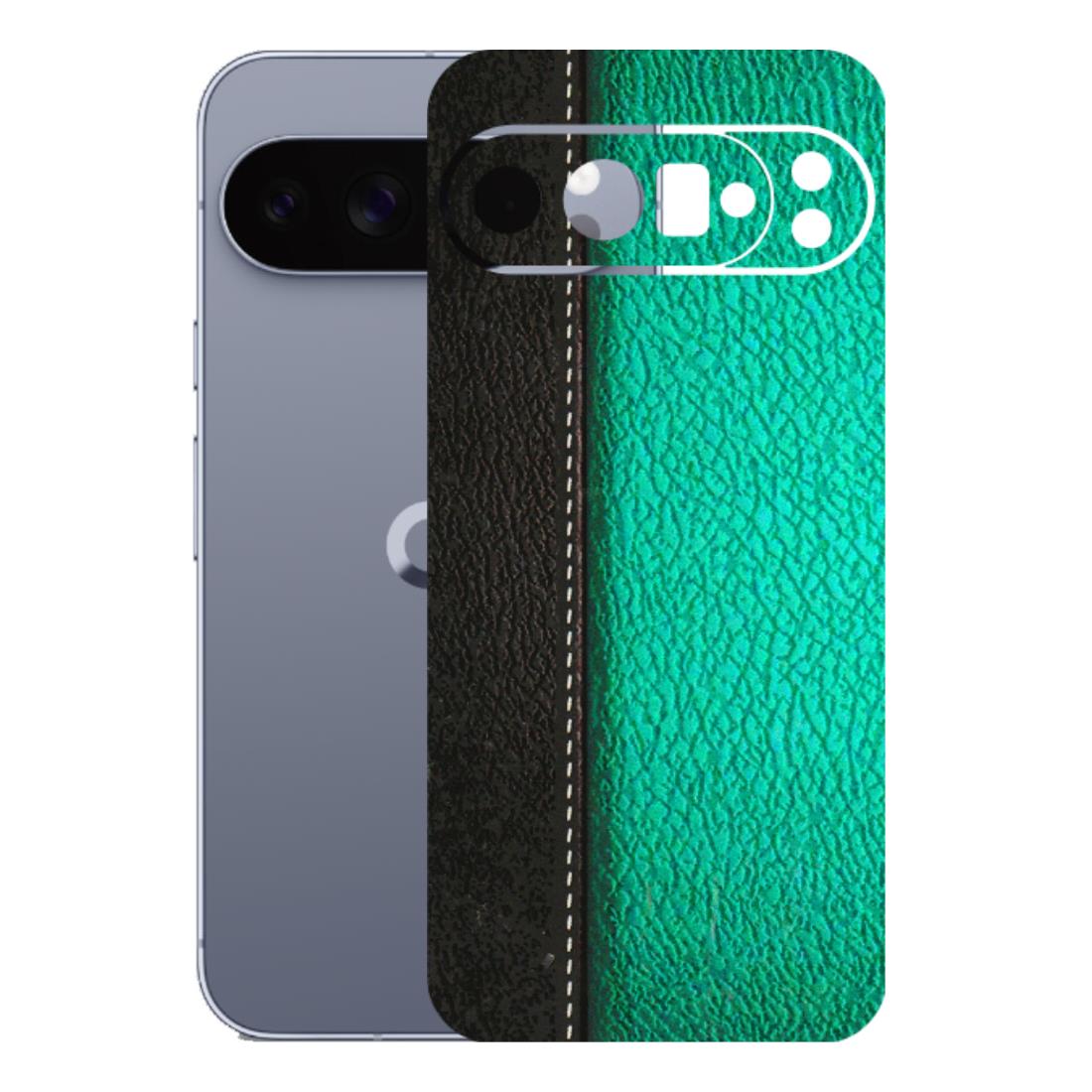 Google Pixel Phone Skins (All Models) - Black Green Dual Leather Stich - 3D Embossed Finish (L-233) Google Pixel 10 Pro XL