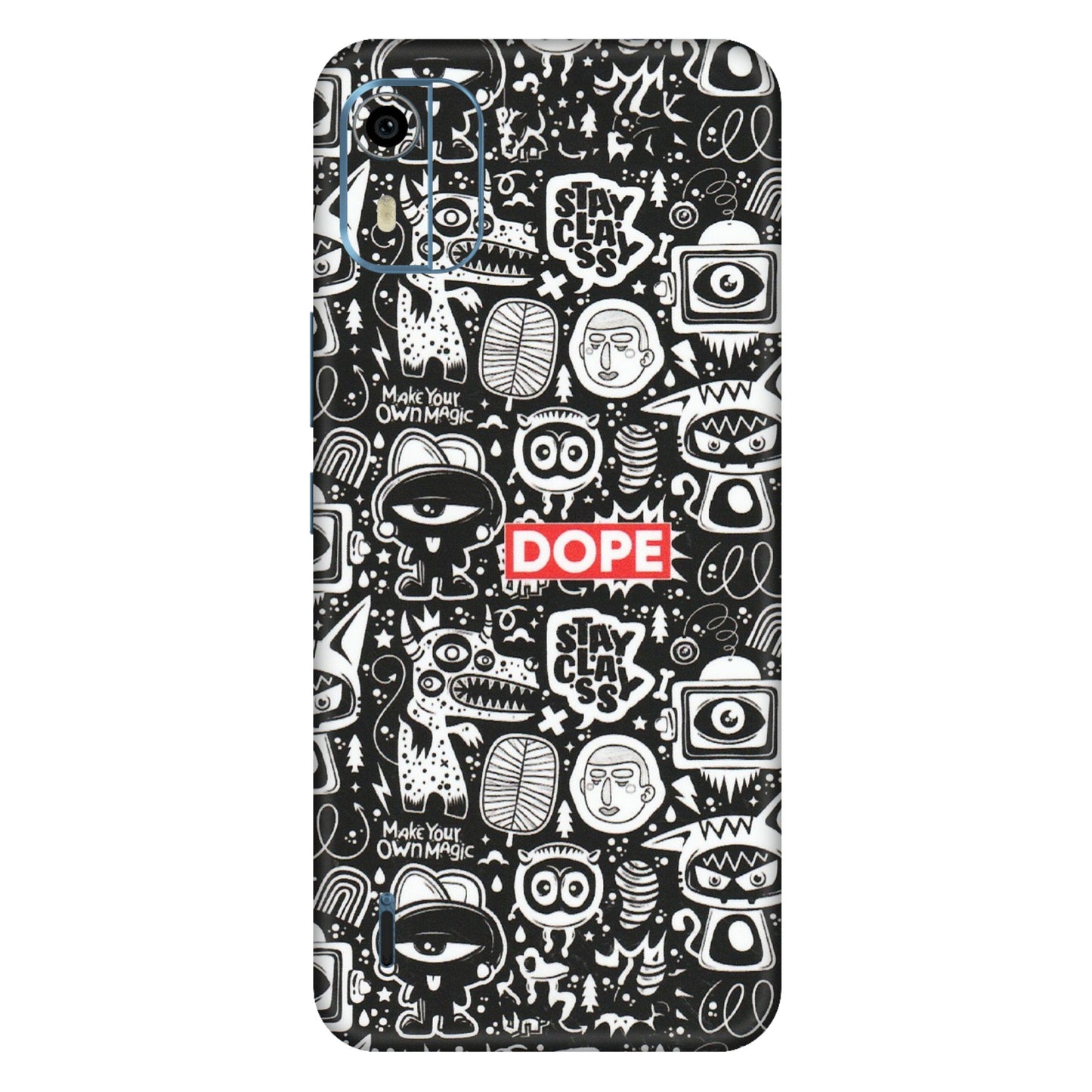HMD NOKIA Phone Skins (All Models) - Dope Stay Classy Black Doodles - Matte Finish (M-126) HMD Nokia C12 Pro