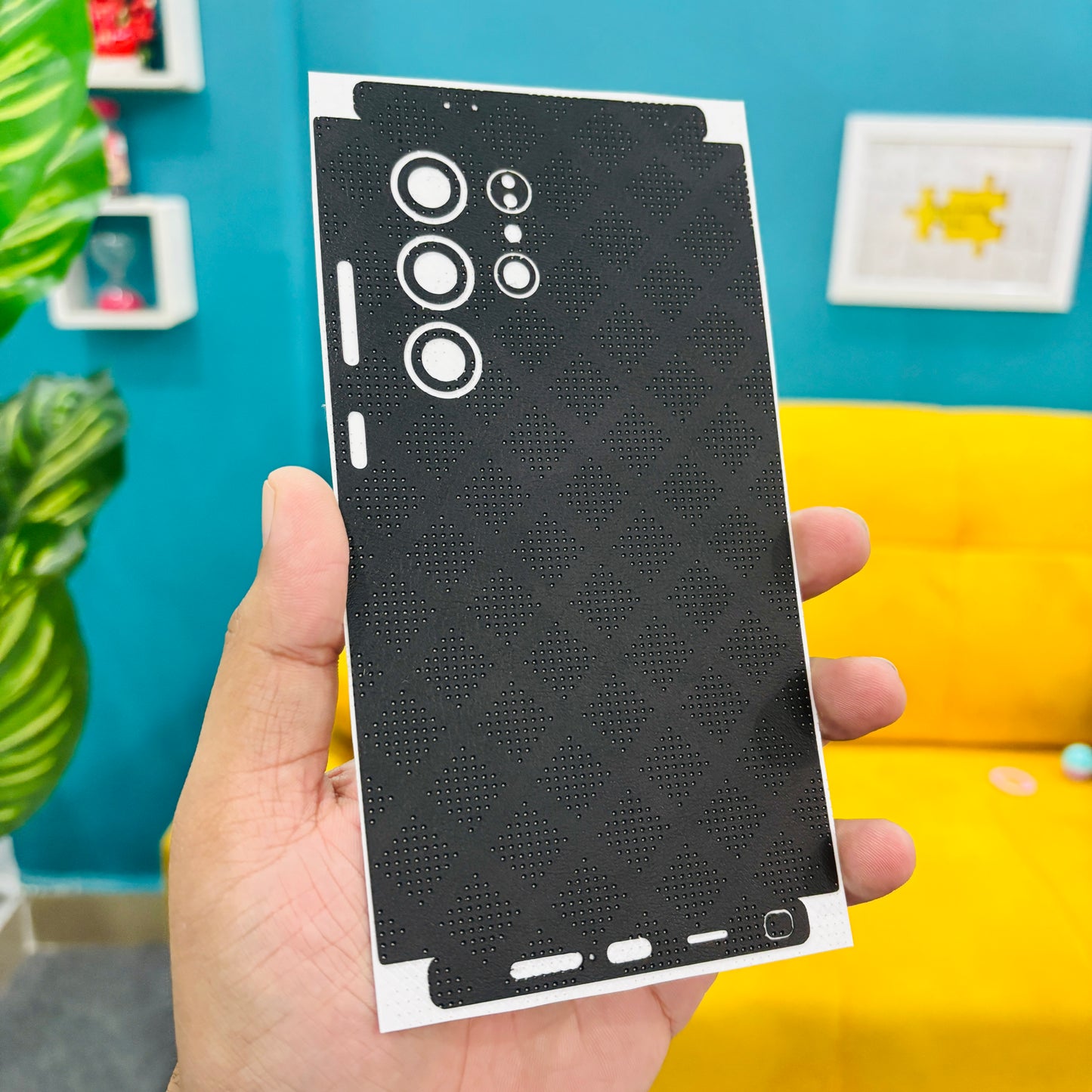 Black Premium Dotted Leather Finish Phone Skin