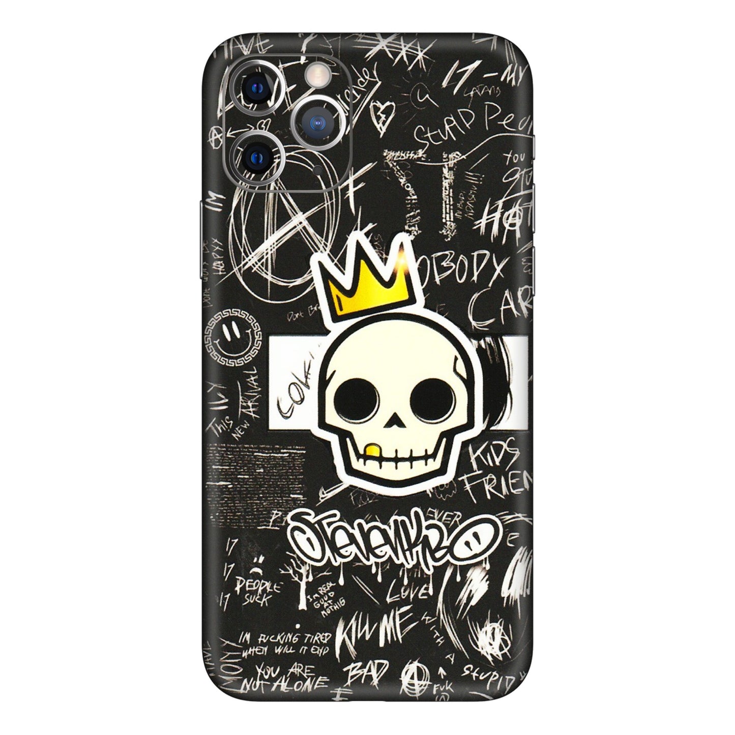Apple iPhone Skins (All Models) - Funny Skull Black Chalk Grafitti - 3D Embossed Finish (L-22) iPhone 11 Pro Max