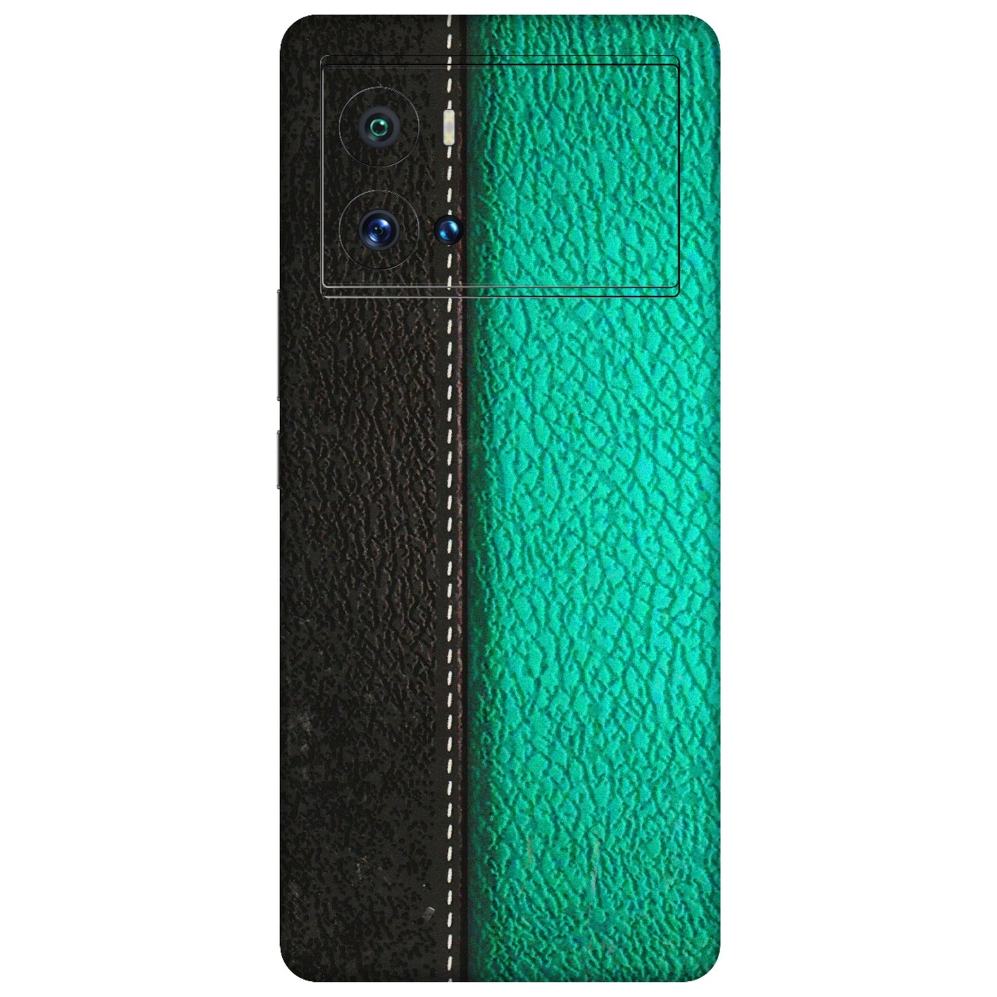 IQOO Phone Skins (All Models) - Black Green Dual Leather Stich - 3D Embossed Finish (L-233) IQOO 9 Pro 5G