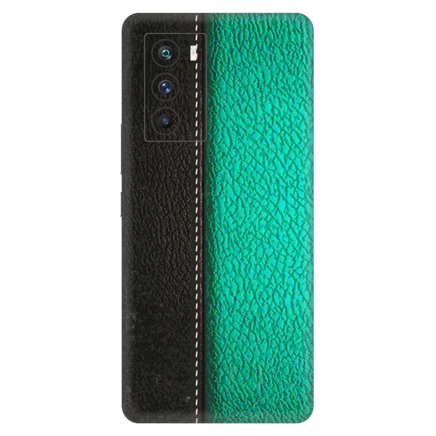 IQOO Phone Skins (All Models) - Black Green Dual Leather Stich - 3D Embossed Finish (L-233) IQOO 9 SE 5G