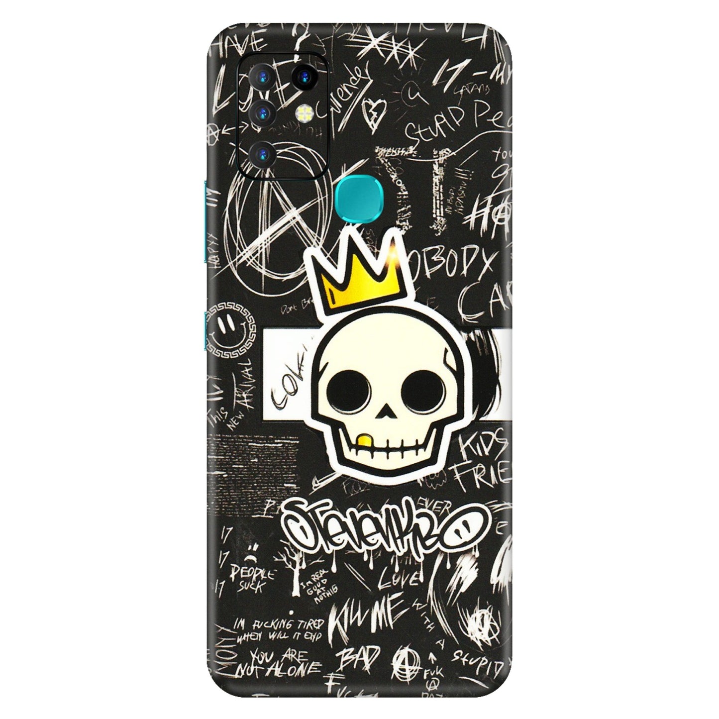 INFINIX Phone Skins (All Models) - Funny Skull Black Chalk Grafitti - 3D Embossed Finish (L-22) Infinix Hot 10