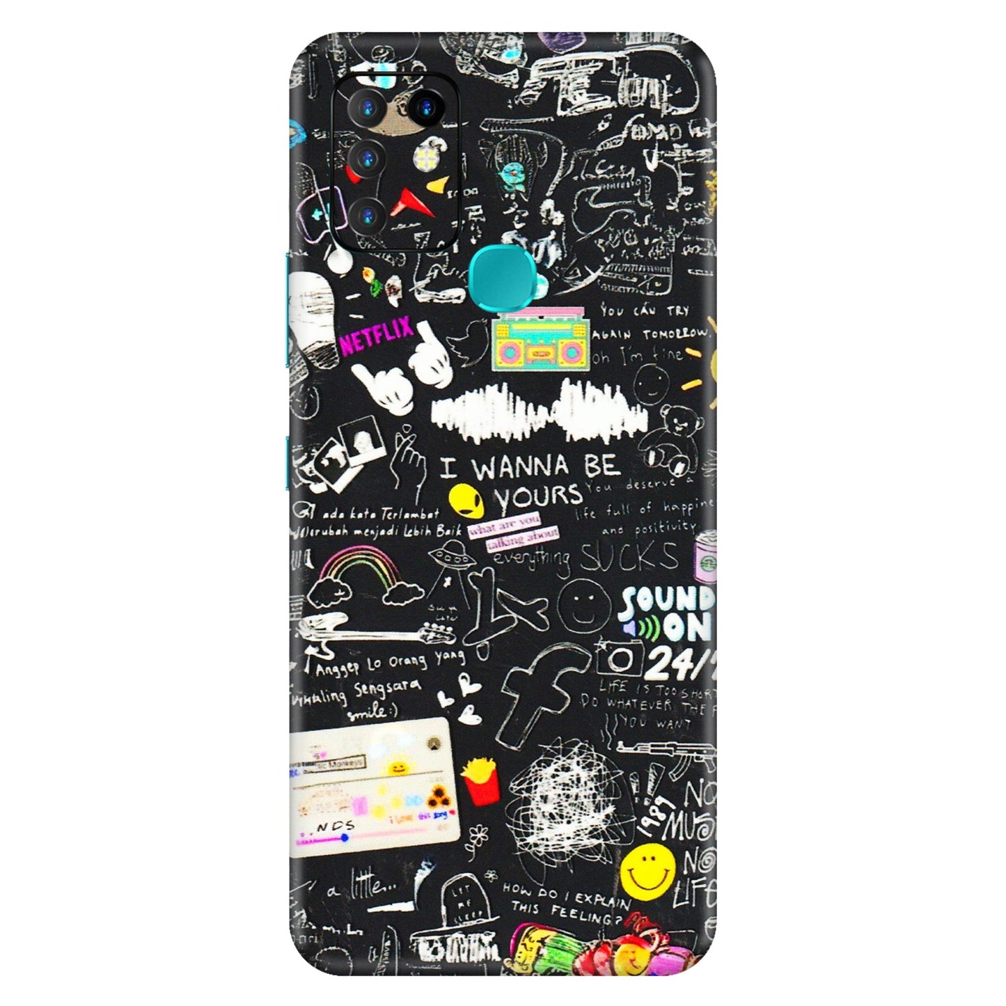 INFINIX Phone Skins (All Models) - Black Creatives Doodles - 3D Embossed Finish (L-311) Infinix Hot 10