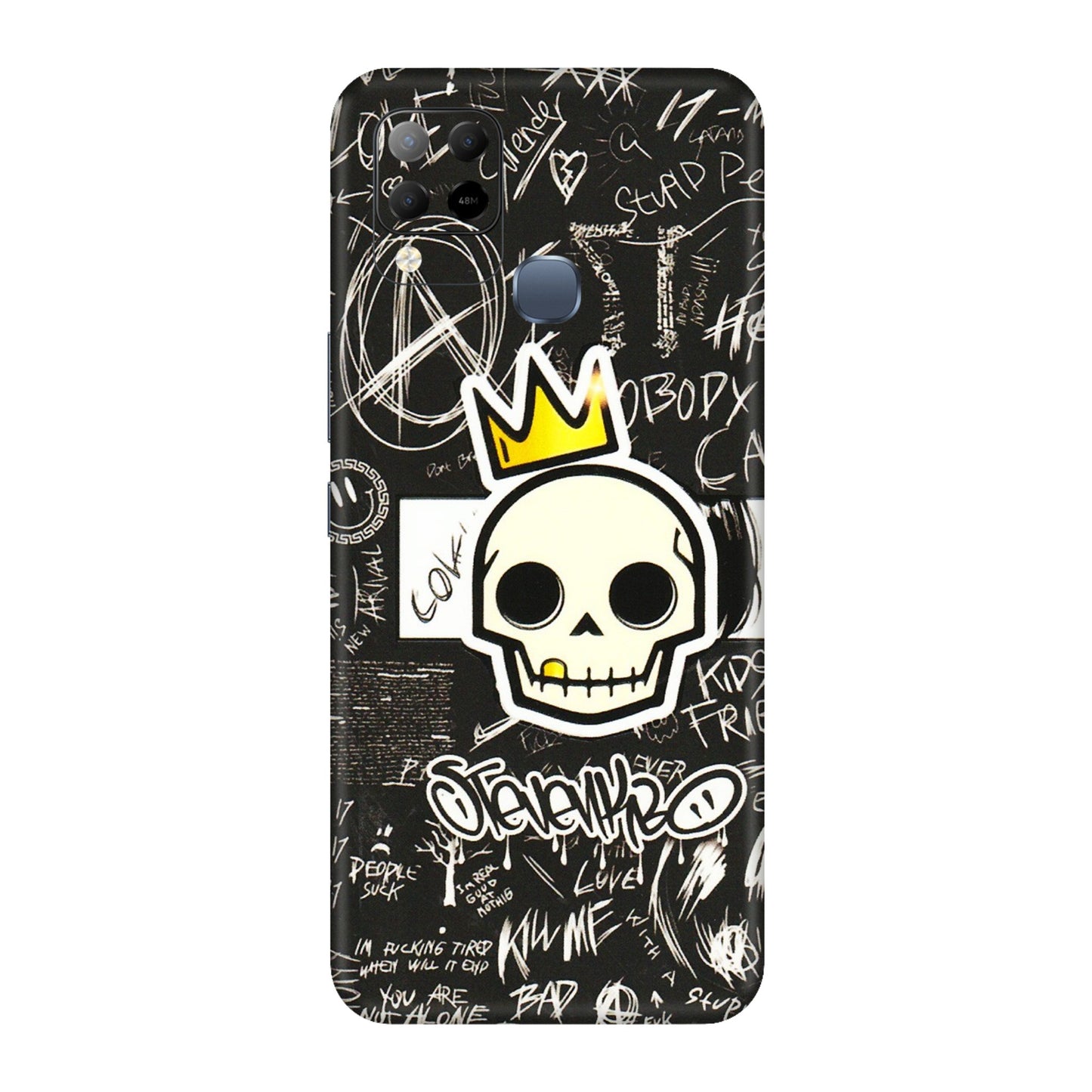 INFINIX Phone Skins (All Models) - Funny Skull Black Chalk Grafitti - 3D Embossed Finish (L-22) Infinix Hot 10S