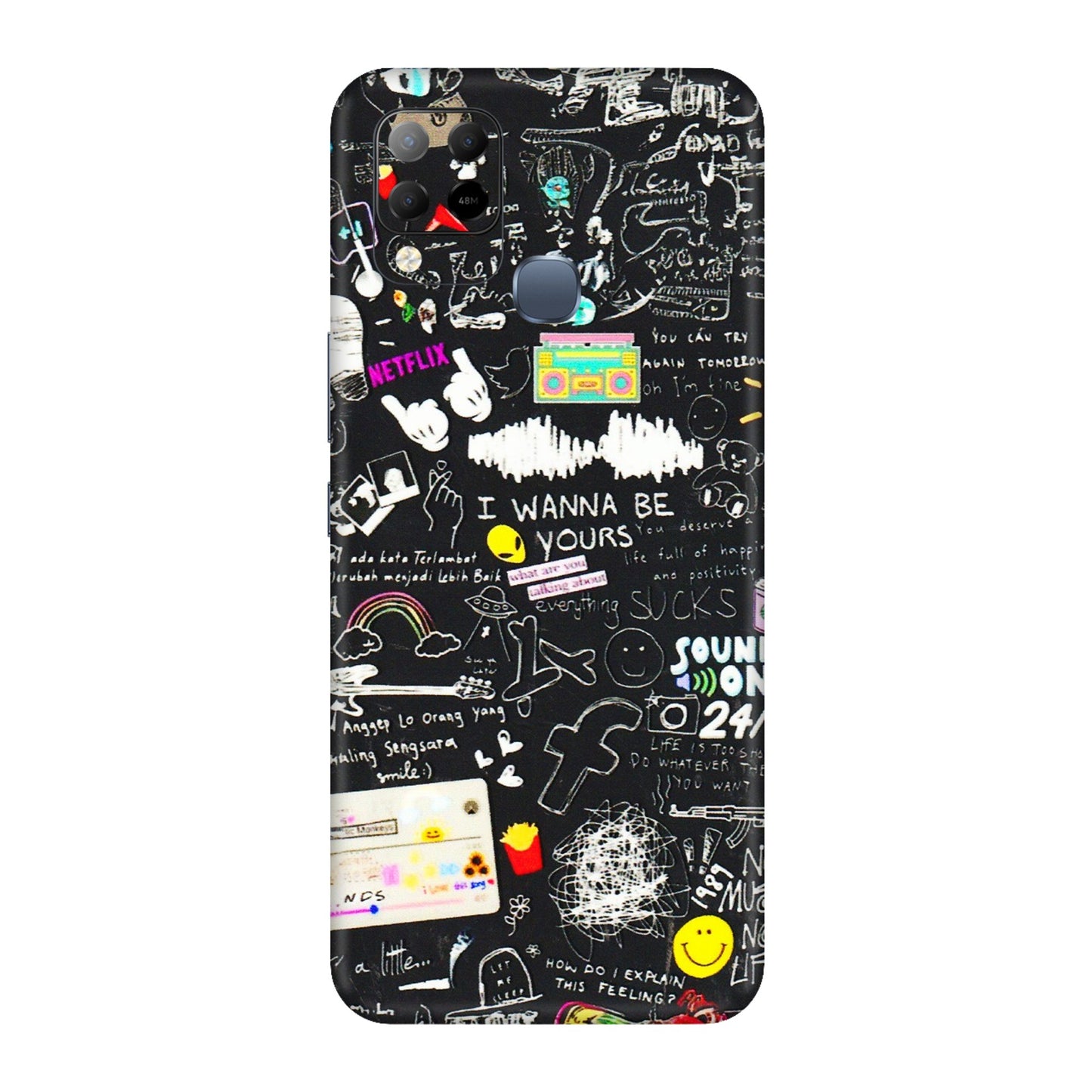 INFINIX Phone Skins (All Models) - Black Creatives Doodles - 3D Embossed Finish (L-311) Infinix Hot 10S