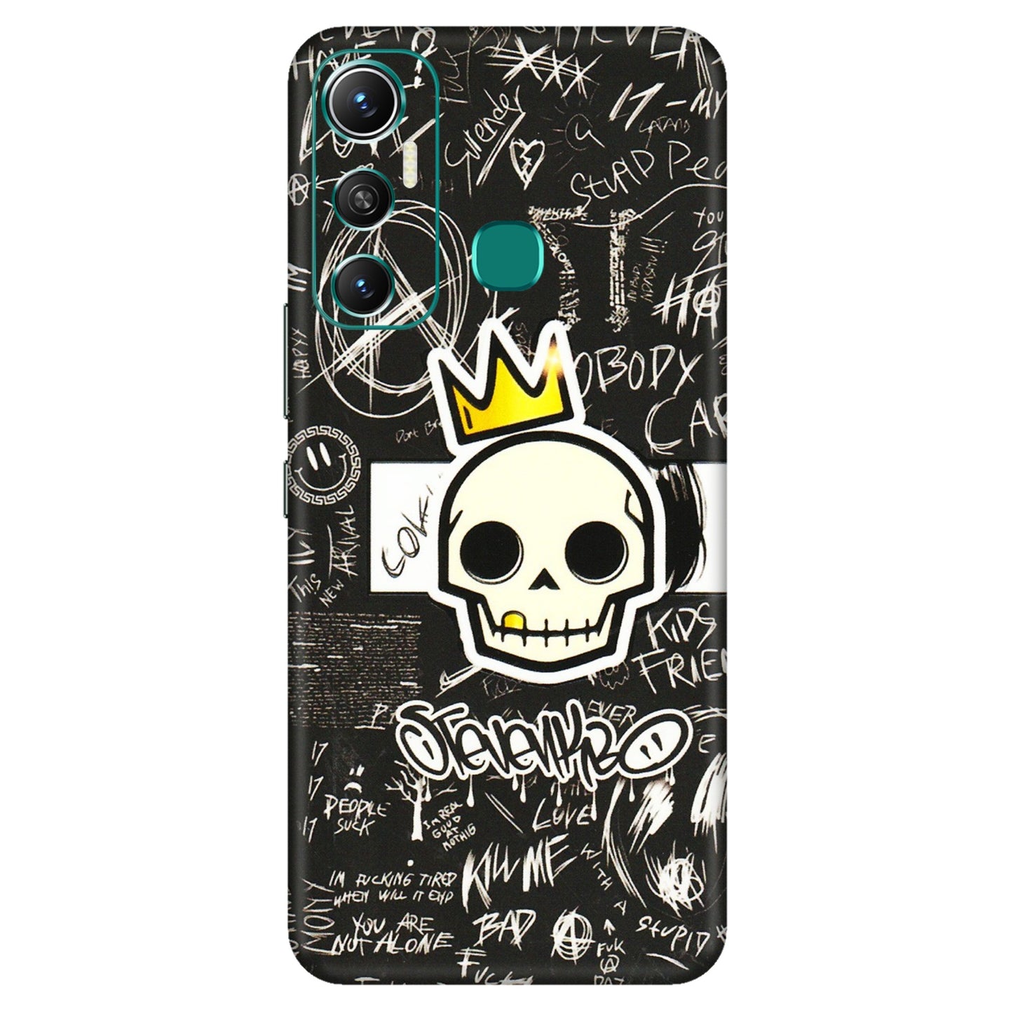 INFINIX Phone Skins (All Models) - Funny Skull Black Chalk Grafitti - 3D Embossed Finish (L-22) Infinix Hot 11