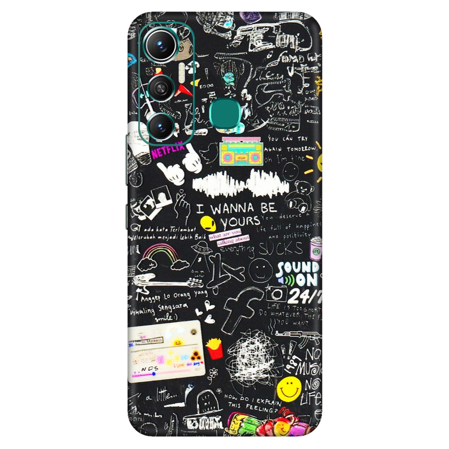 INFINIX Phone Skins (All Models) - Black Creatives Doodles - 3D Embossed Finish (L-311) Infinix Hot 11