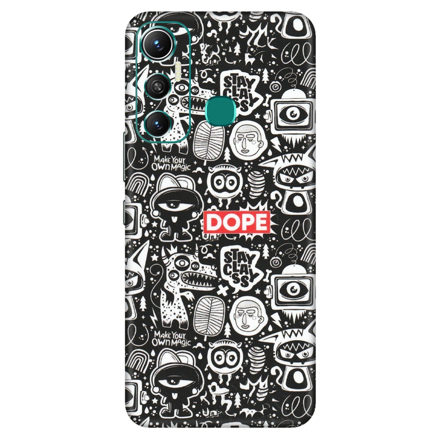 INFINIX Phone Skins (All Models) - Dope Stay Classy Black Doodles - Matte Finish (M-126) Infinix Hot 11