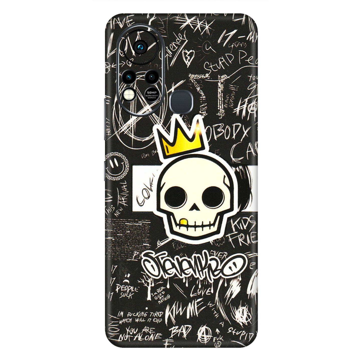 INFINIX Phone Skins (All Models) - Funny Skull Black Chalk Grafitti - 3D Embossed Finish (L-22) Infinix Hot 11S