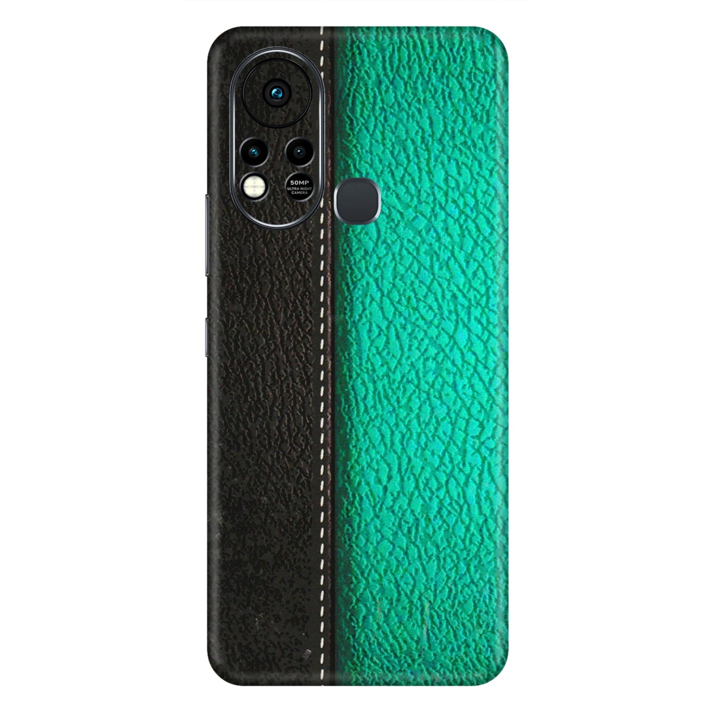 INFINIX Phone Skins (All Models) - Black Green Dual Leather Stich - 3D Embossed Finish (L-233) Infinix Hot 11S