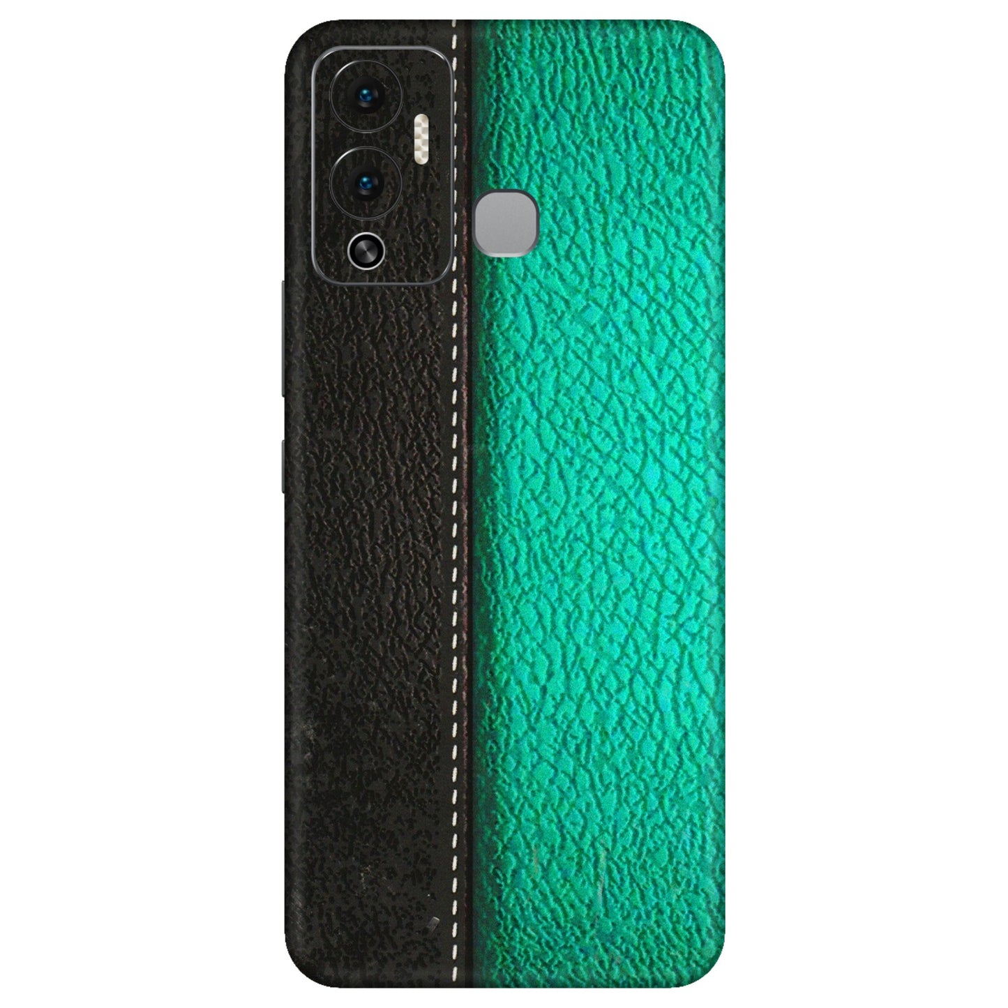 INFINIX Phone Skins (All Models) - Black Green Dual Leather Stich - 3D Embossed Finish (L-233) Infinix Hot 12 Play