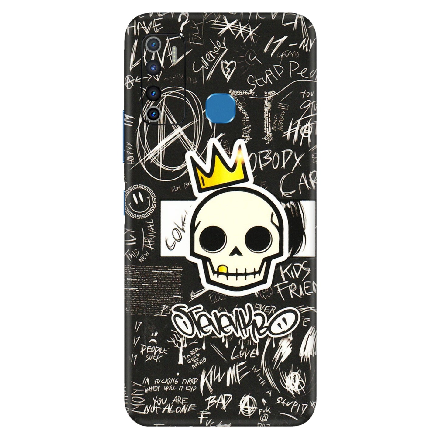INFINIX Phone Skins (All Models) - Funny Skull Black Chalk Grafitti - 3D Embossed Finish (L-22) Infinix Hot 9