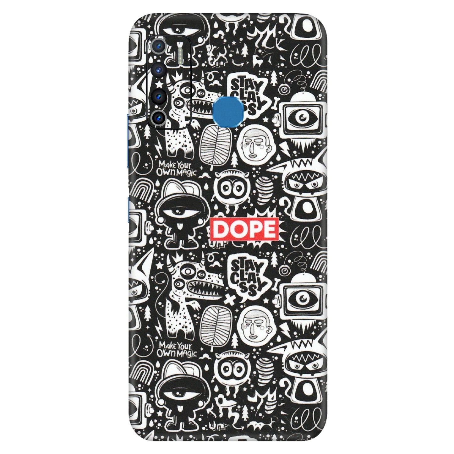 INFINIX Phone Skins (All Models) - Dope Stay Classy Black Doodles - Matte Finish (M-126) Infinix Hot 9
