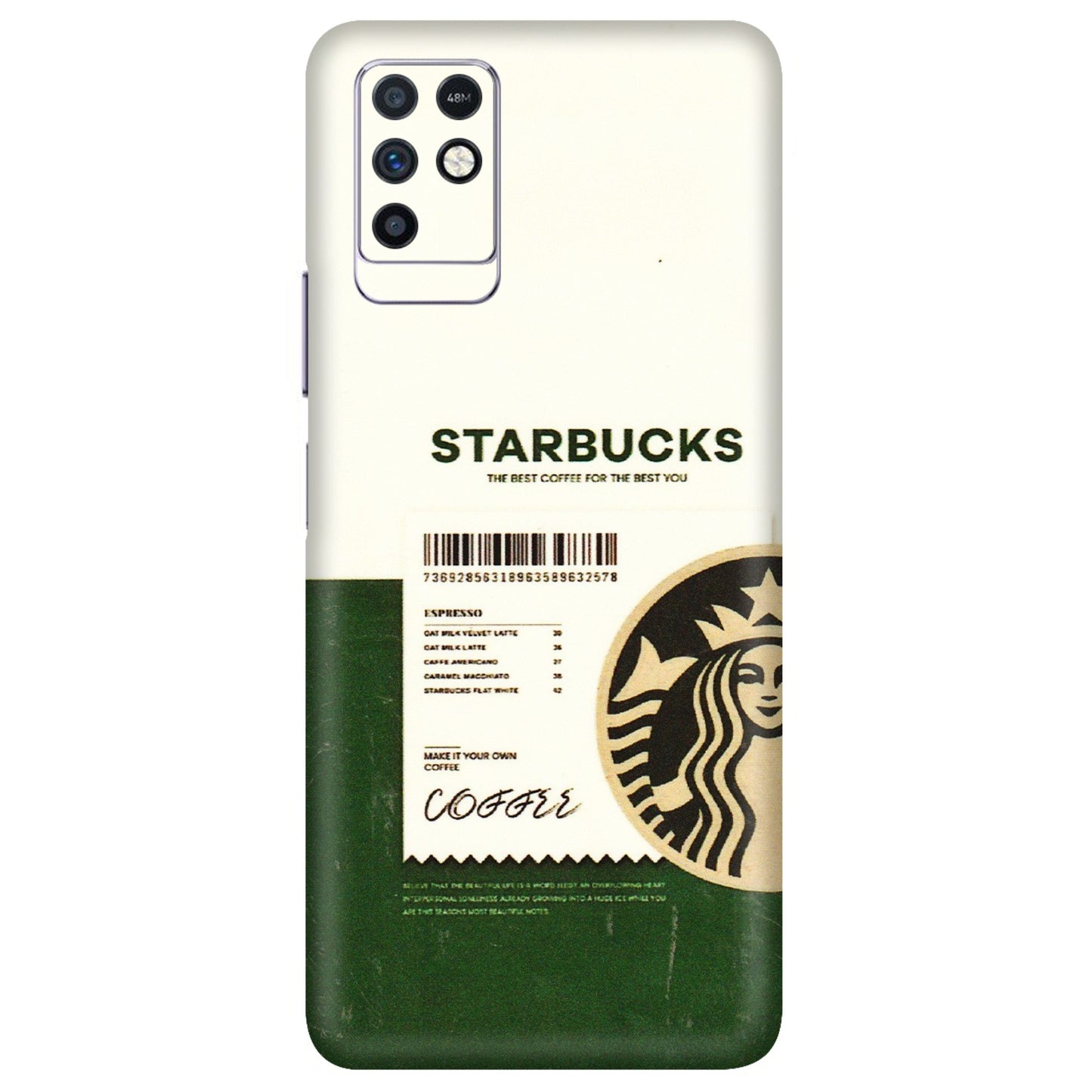 INFINIX Phone Skins (All Models) - Starbucks Barcode - 3D Embossed Finish (L-308) Infinix Note 10