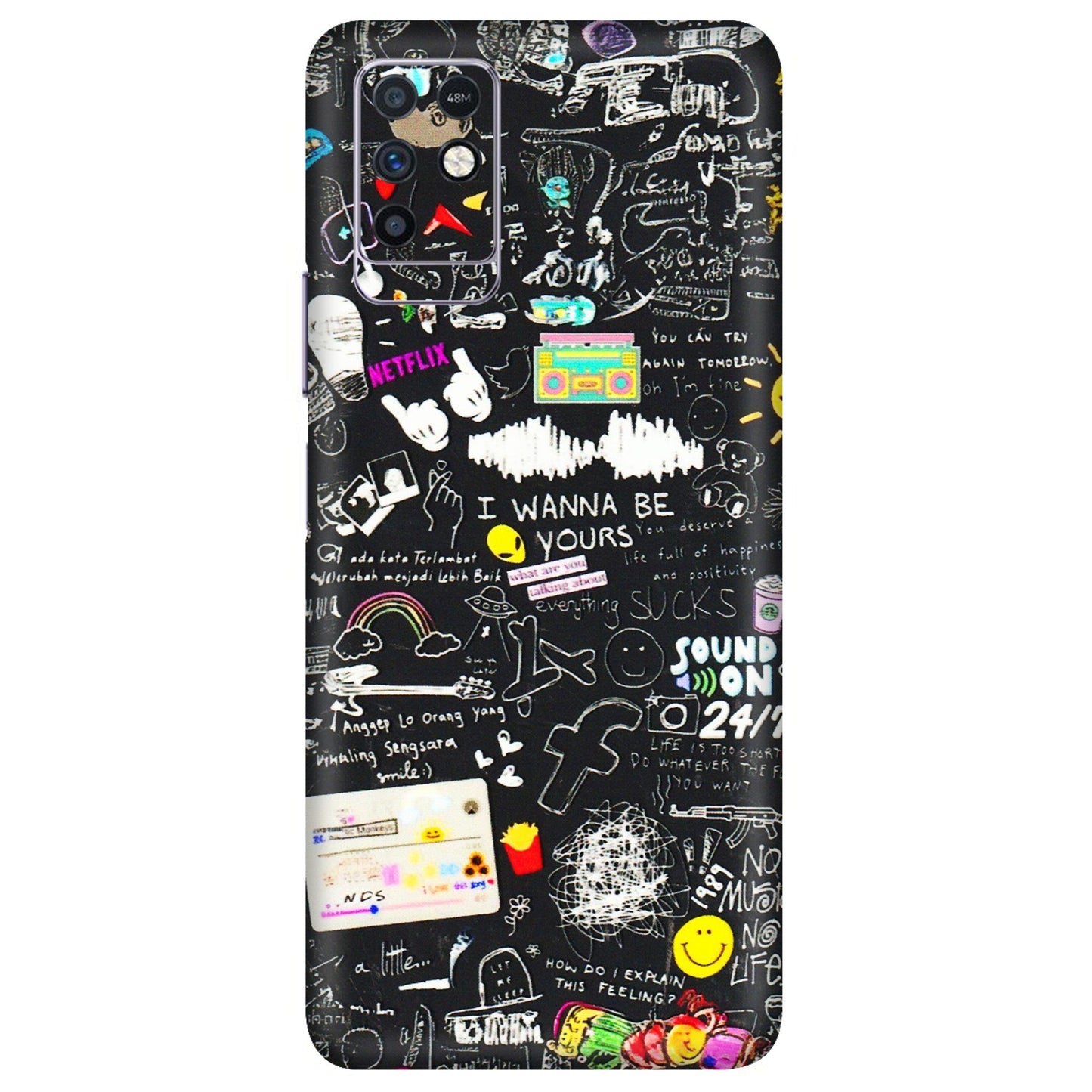INFINIX Phone Skins (All Models) - Black Creatives Doodles - 3D Embossed Finish (L-311) Infinix Note 10