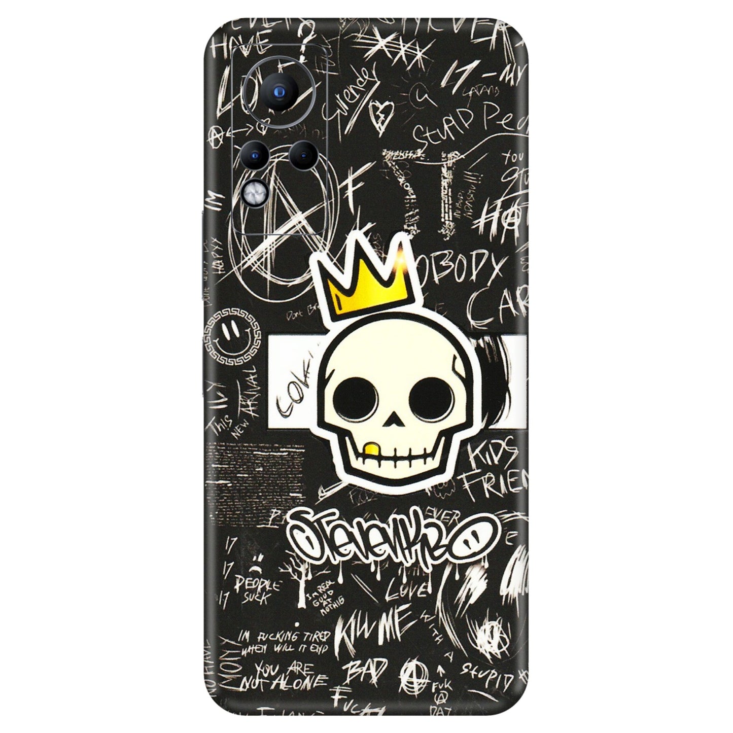 INFINIX Phone Skins (All Models) - Funny Skull Black Chalk Grafitti - 3D Embossed Finish (L-22) Infinix Note 11