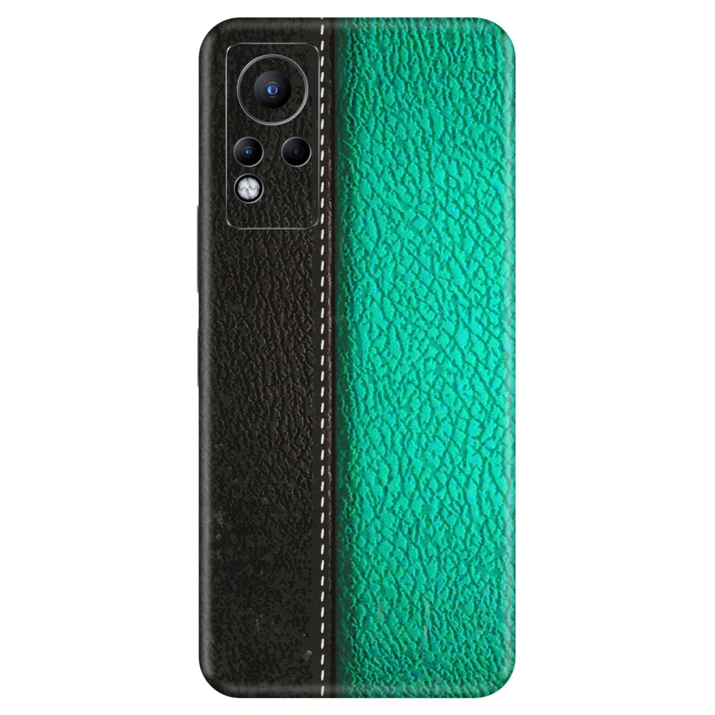 INFINIX Phone Skins (All Models) - Black Green Dual Leather Stich - 3D Embossed Finish (L-233) Infinix Note 11