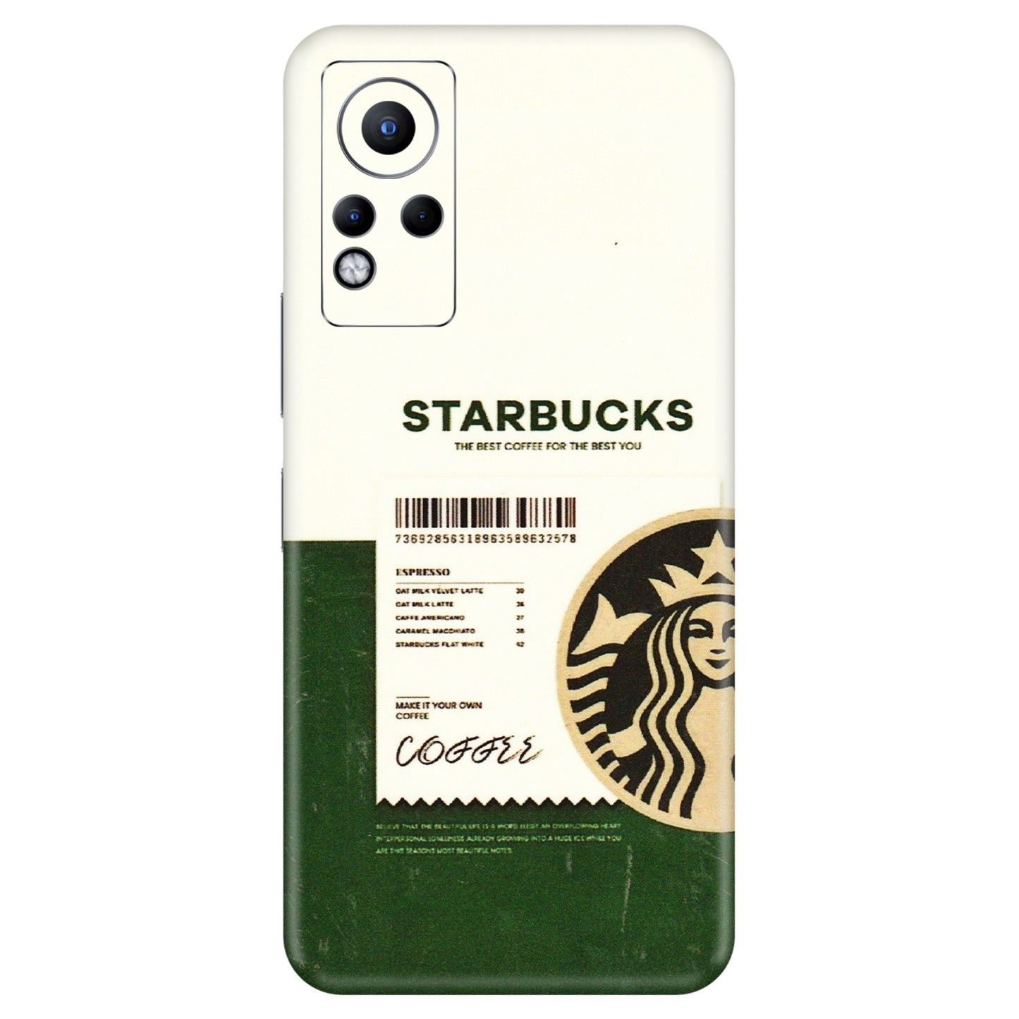 INFINIX Phone Skins (All Models) - Starbucks Barcode - 3D Embossed Finish (L-308) Infinix Note 11