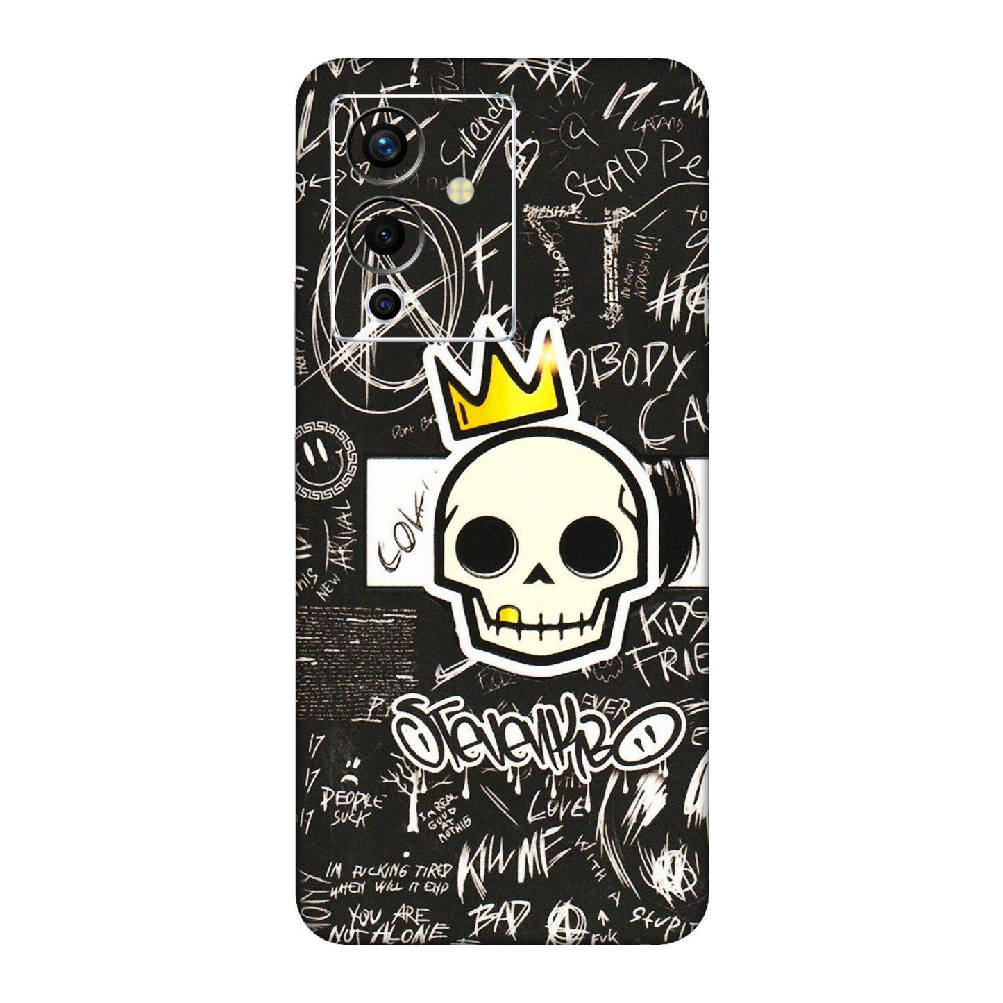 INFINIX Phone Skins (All Models) - Funny Skull Black Chalk Grafitti - 3D Embossed Finish (L-22) Infinix Note 12 Pro (5G)