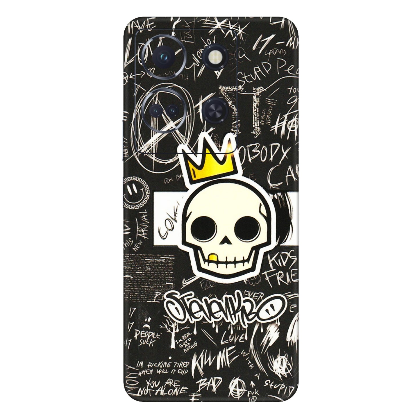 INFINIX Phone Skins (All Models) - Funny Skull Black Chalk Grafitti - 3D Embossed Finish (L-22) Infinix Note 30 (5G)