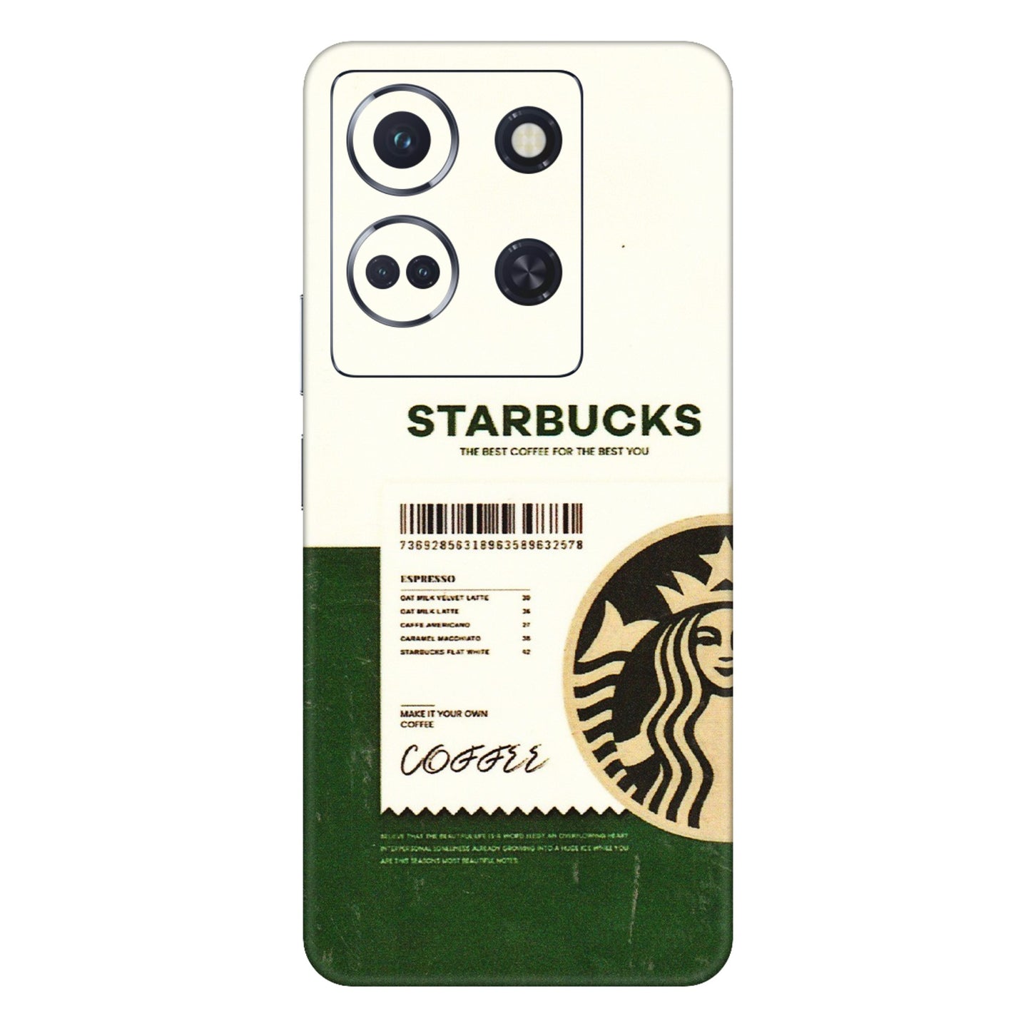 INFINIX Phone Skins (All Models) - Starbucks Barcode - 3D Embossed Finish (L-308) Infinix Note 30 (5G)