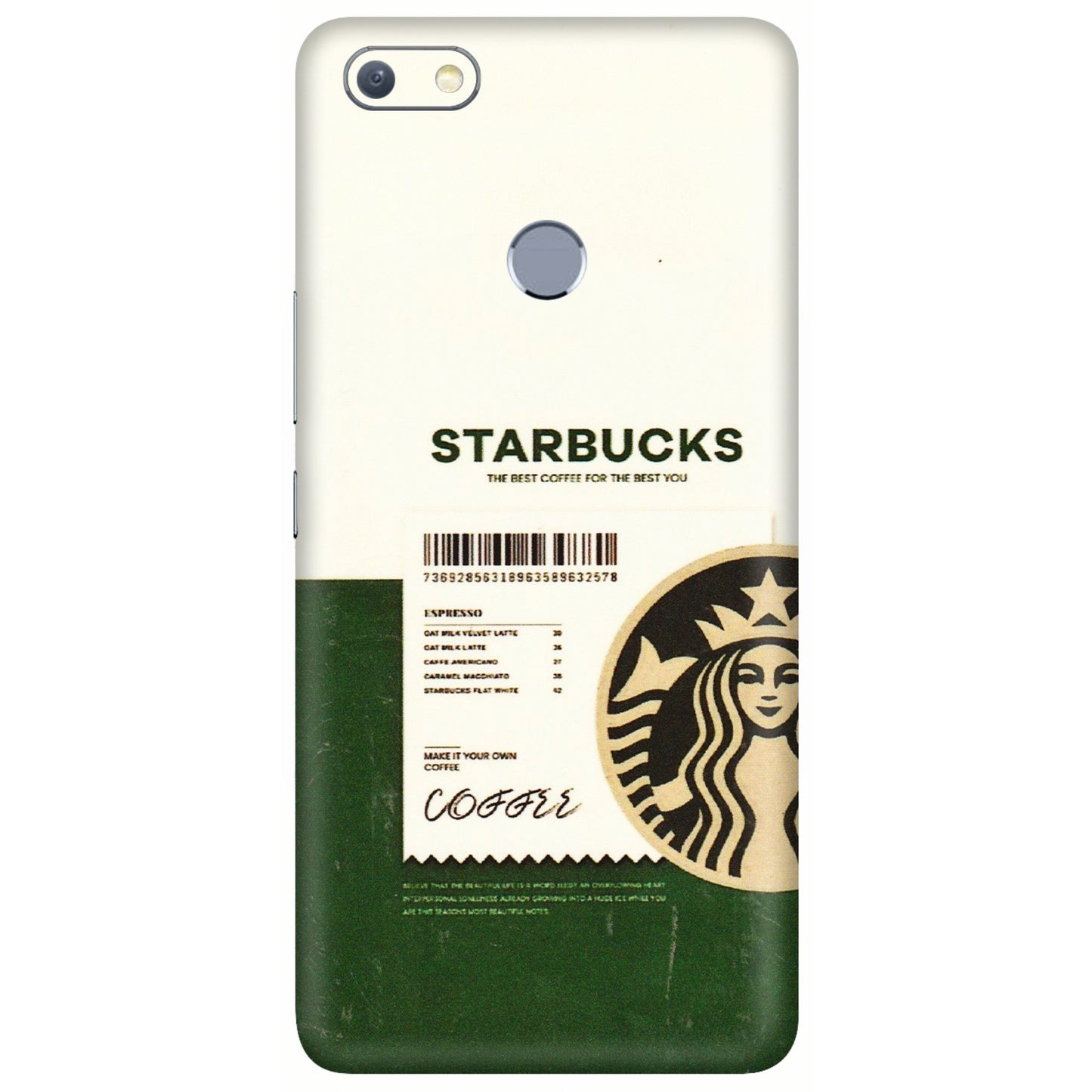 INFINIX Phone Skins (All Models) - Starbucks Barcode - 3D Embossed Finish (L-308) Infinix Note 5