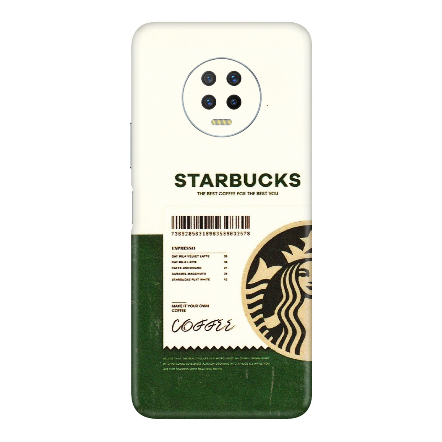 INFINIX Phone Skins (All Models) - Starbucks Barcode - 3D Embossed Finish (L-308) Infinix Note 7