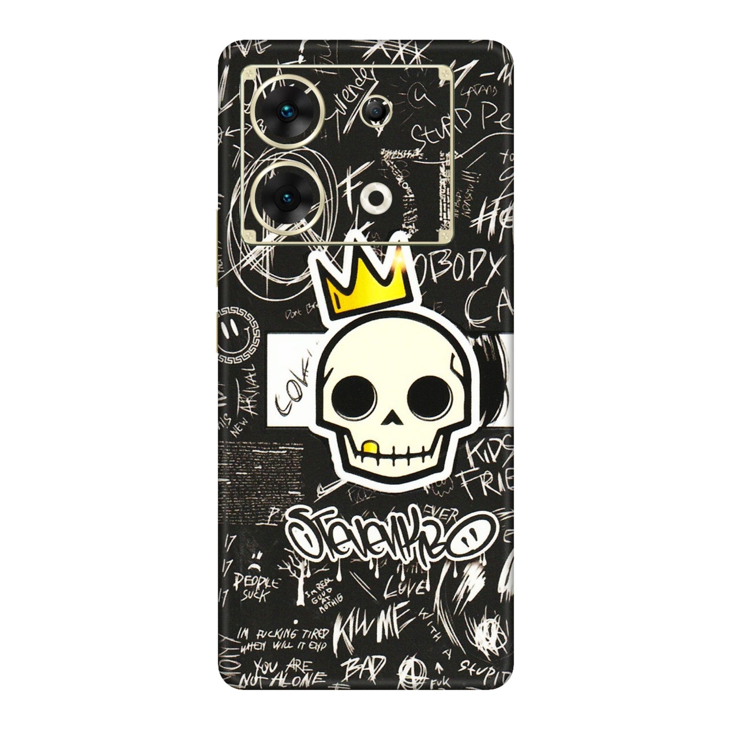 INFINIX Phone Skins (All Models) - Funny Skull Black Chalk Grafitti - 3D Embossed Finish (L-22) Infinix Zero 30 (5G)