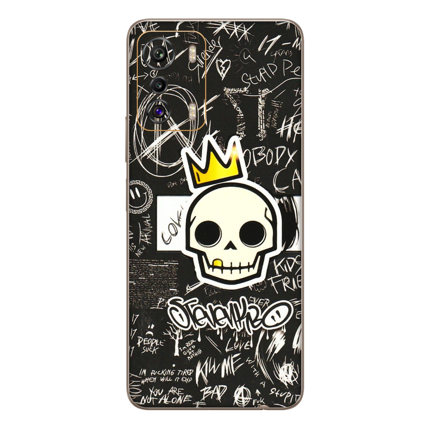 INFINIX Phone Skins (All Models) - Funny Skull Black Chalk Grafitti - 3D Embossed Finish (L-22) Infinix Zero 5G