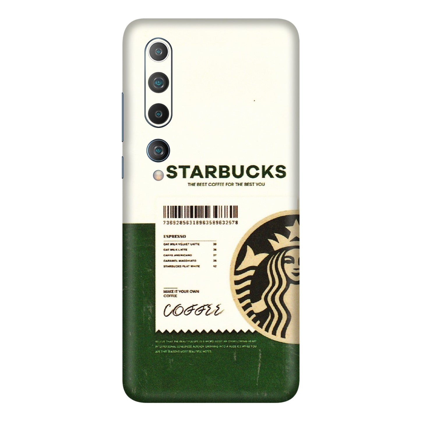 Xiaomi Redmi Phone Skins (All Models) - Starbucks Barcode - 3D Embossed Finish (L-308) Mi 10 5G