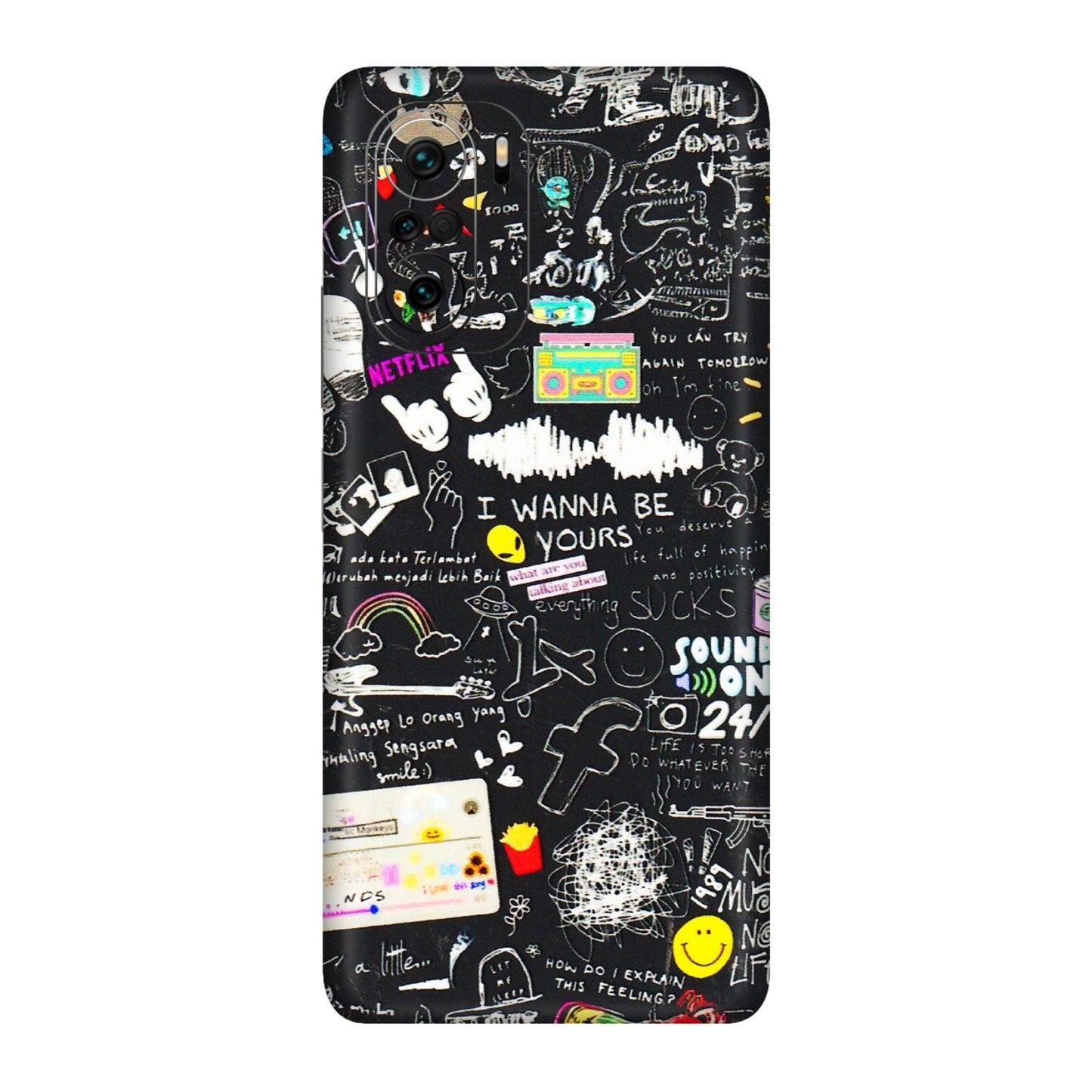 Xiaomi Redmi Phone Skins (All Models) - Black Creatives Doodles - 3D Embossed Finish (L-311) Mi 11X Pro