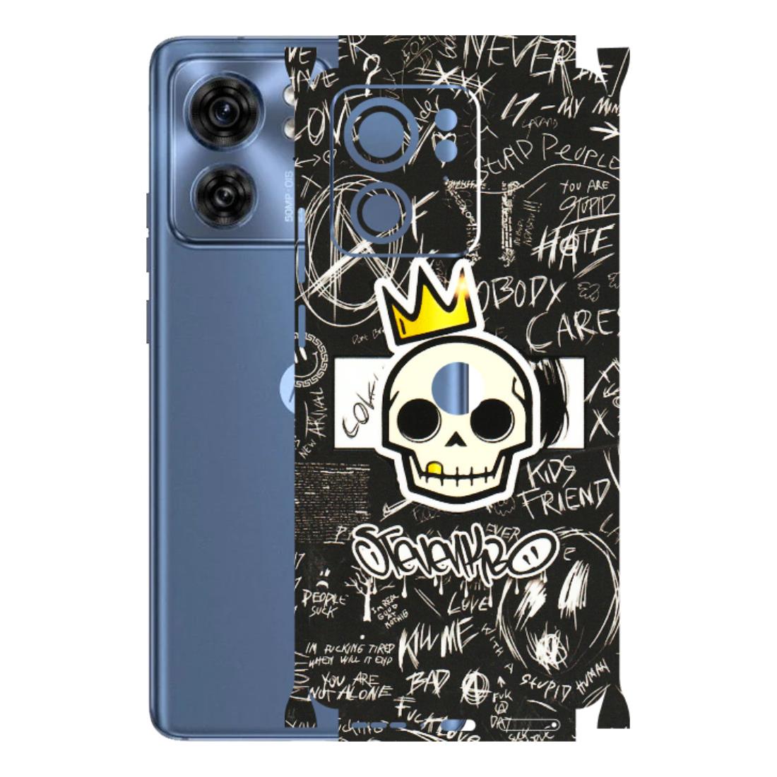 Motorola Phone Skins (All Models) - Funny Skull Black Chalk Grafitti - 3D Embossed Finish (L-22) Moto Edge 40 (5G)