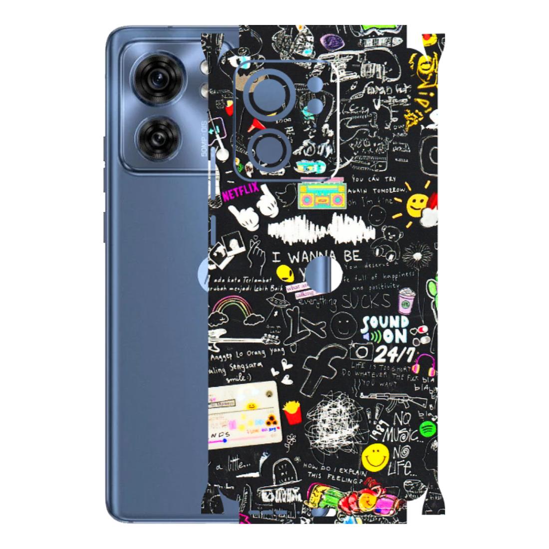 Motorola Phone Skins (All Models) - Black Creatives Doodles - 3D Embossed Finish (L-311) Moto Edge 40 (5G)