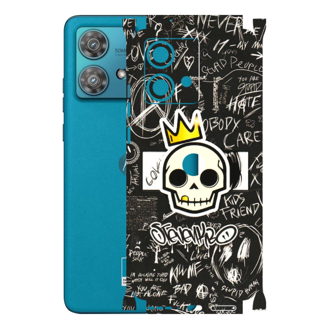 Motorola Phone Skins (All Models) - Funny Skull Black Chalk Grafitti - 3D Embossed Finish (L-22) Moto Edge 40 Neo (5G)