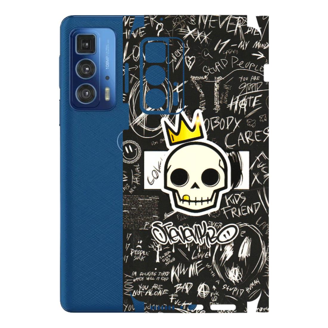 Motorola Phone Skins (All Models) - Funny Skull Black Chalk Grafitti - 3D Embossed Finish (L-22) Motorola Edge 20 Pro