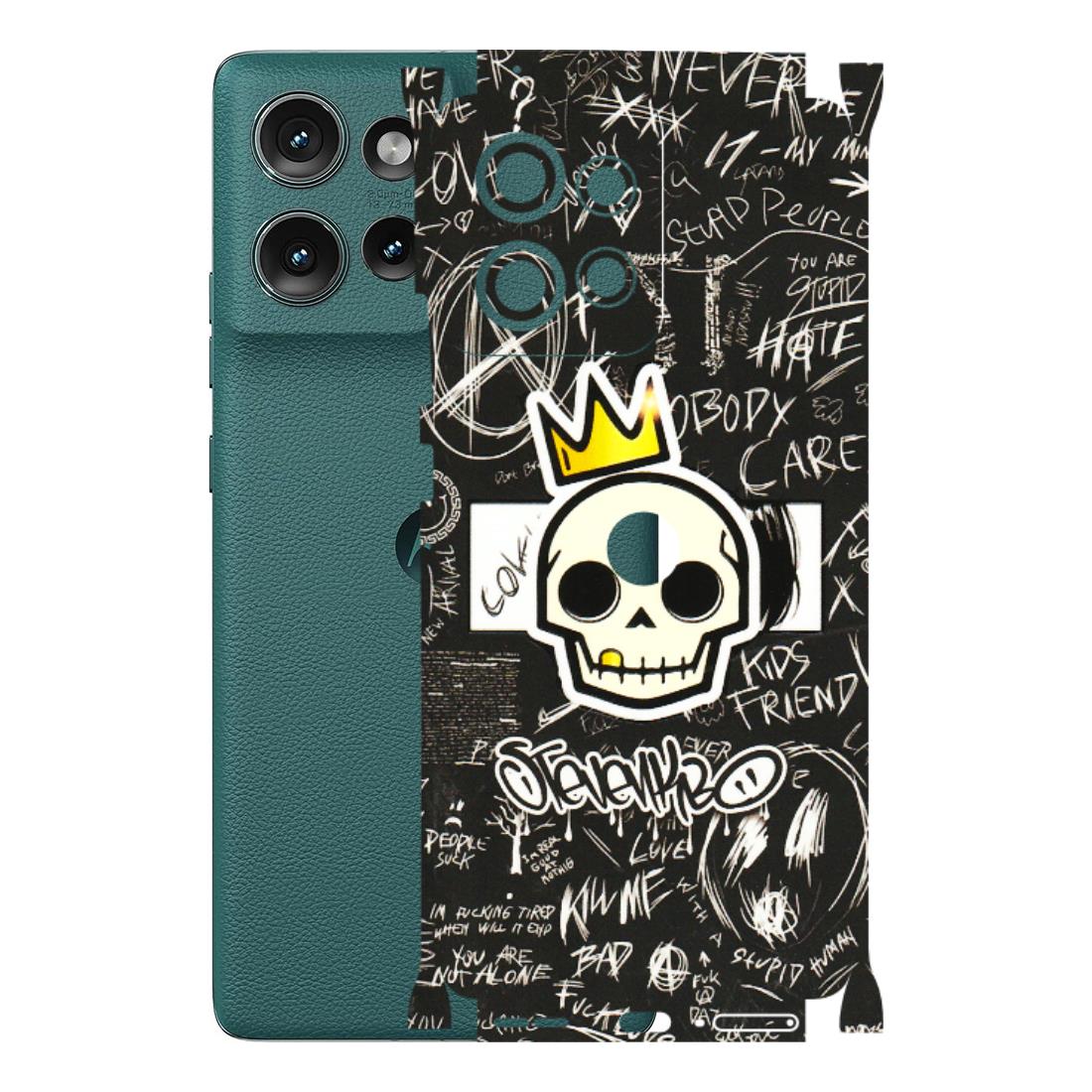 Motorola Phone Skins (All Models) - Funny Skull Black Chalk Grafitti - 3D Embossed Finish (L-22) Motorola Edge 50 (5G)