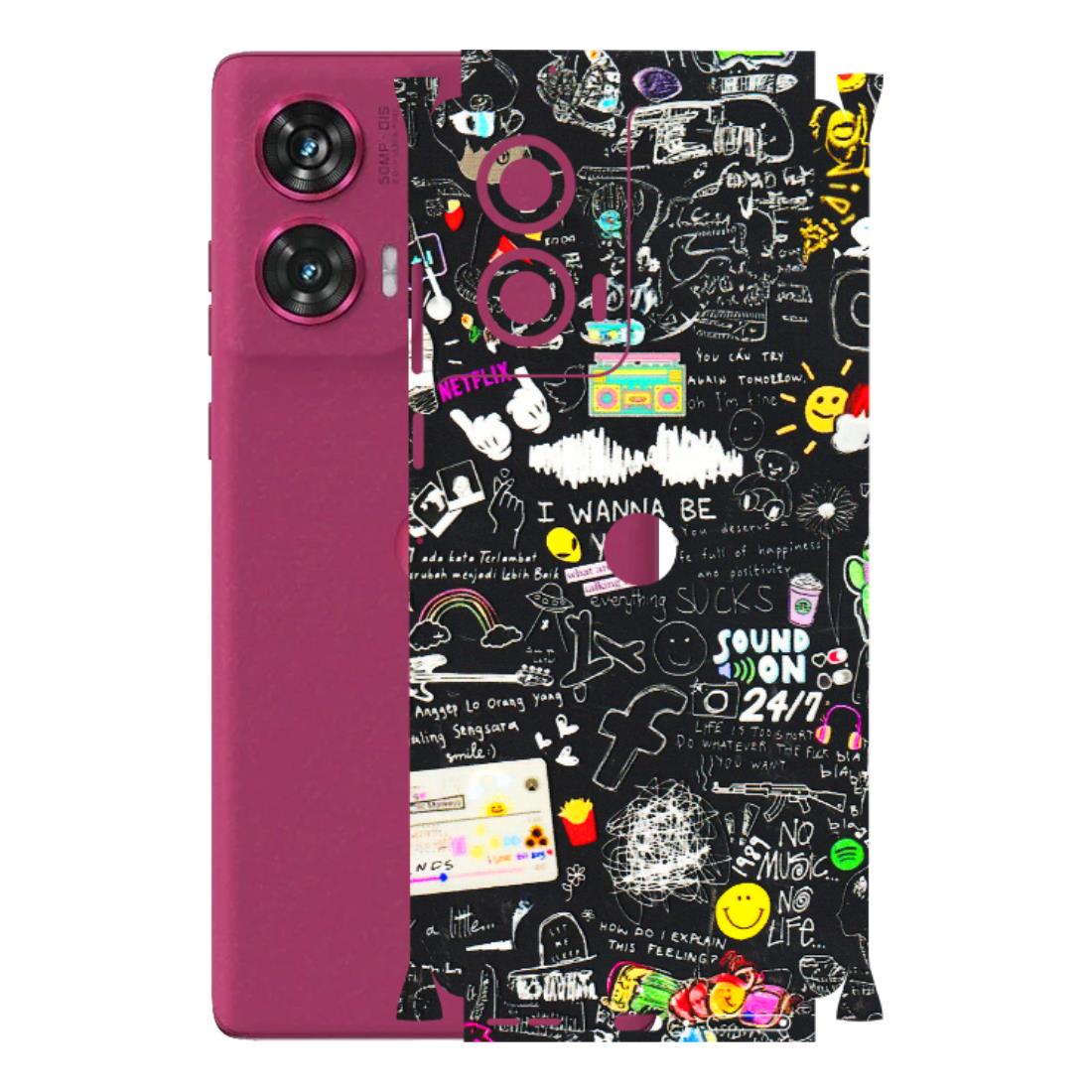 Motorola Phone Skins (All Models) - Black Creatives Doodles - 3D Embossed Finish (L-311) Motorola Edge 50 Fusion (5G)