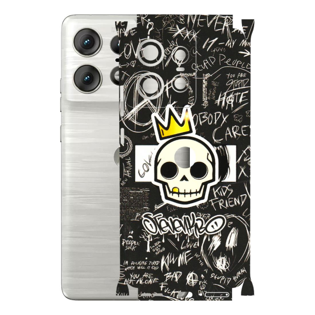 Motorola Phone Skins (All Models) - Funny Skull Black Chalk Grafitti - 3D Embossed Finish (L-22) Motorola Edge 50 PRO (5G)