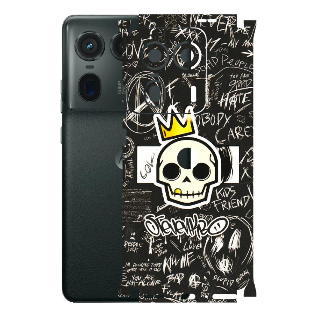 Motorola Phone Skins (All Models) - Funny Skull Black Chalk Grafitti - 3D Embossed Finish (L-22) Motorola Edge 50 Ultra (5G)