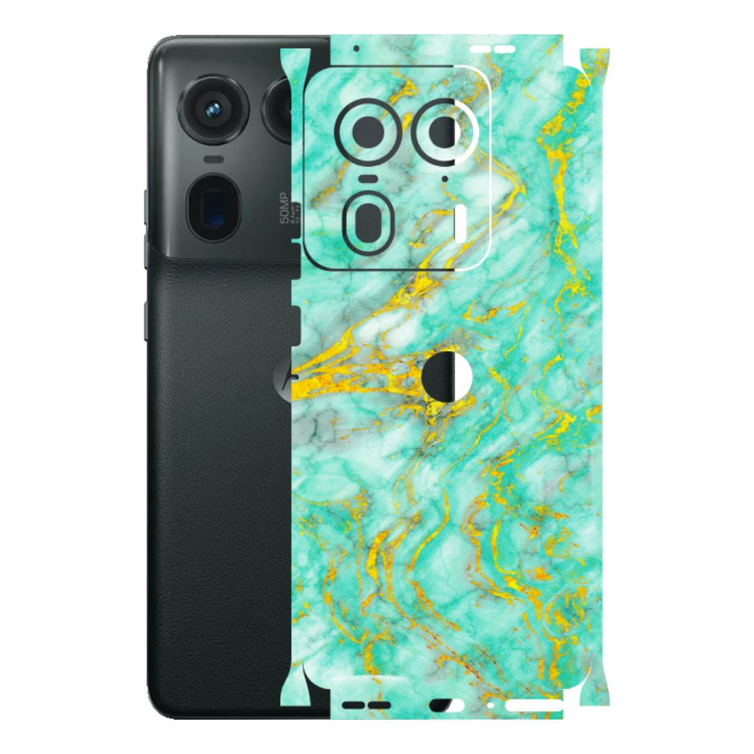 Motorola Phone Skins (All Models) - Green And Gold Marble Feel - Matte Finish (M-16) Motorola Edge 50 Ultra (5G)