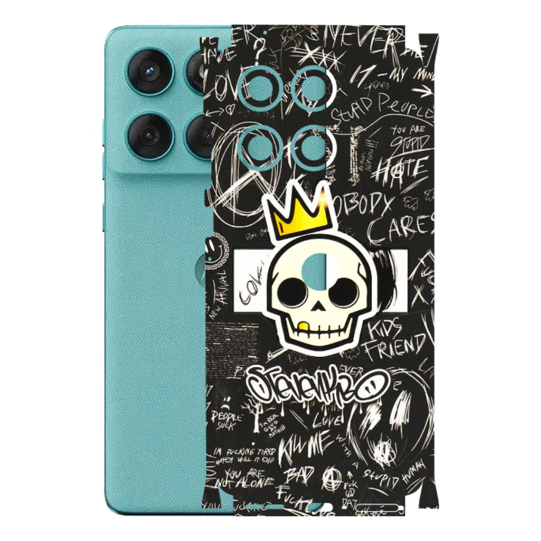 Motorola Phone Skins (All Models) - Funny Skull Black Chalk Grafitti - 3D Embossed Finish (L-22) Motorola Edge 60 Fusion (5G)