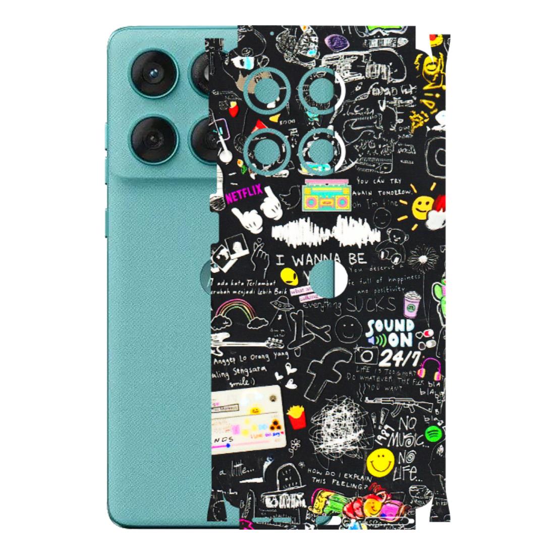 Motorola Phone Skins (All Models) - Black Creatives Doodles - 3D Embossed Finish (L-311) Motorola Edge 60 Fusion (5G)