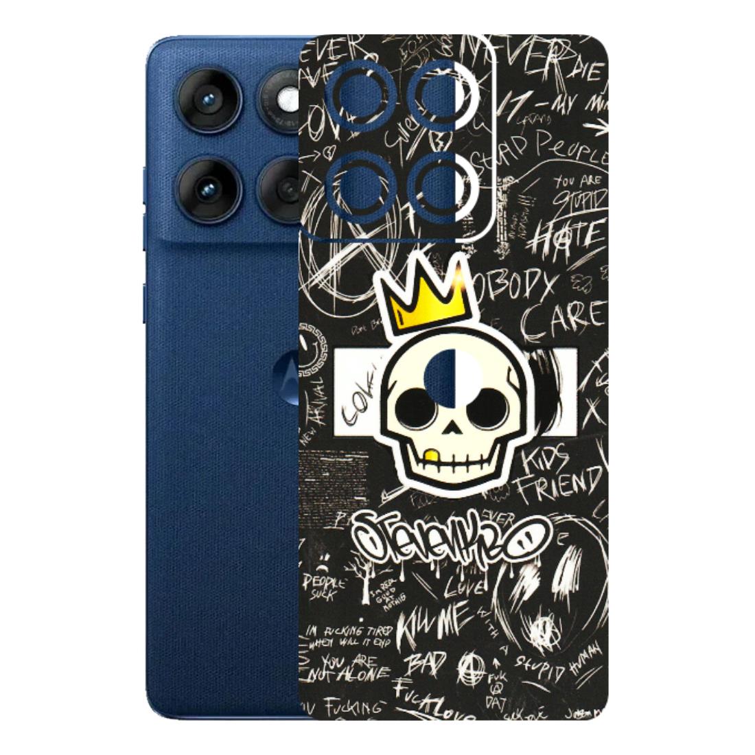 Motorola Phone Skins (All Models) - Funny Skull Black Chalk Grafitti - 3D Embossed Finish (L-22) Motorola Edge 60