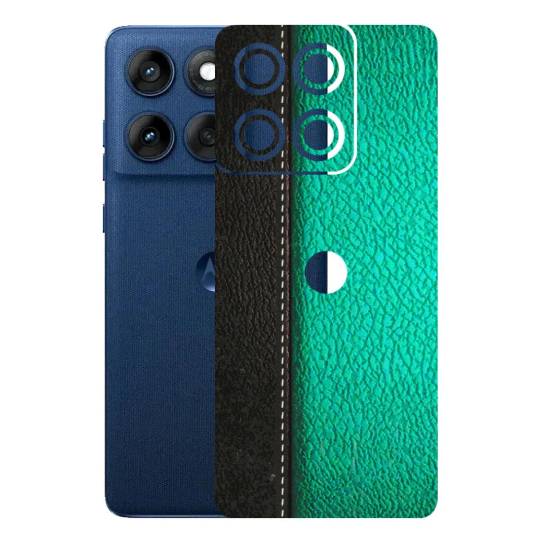 Motorola Phone Skins (All Models) - Black Green Dual Leather Stich - 3D Embossed Finish (L-233) Motorola Edge 60